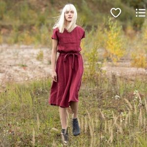 Midi length linen dress in saffron